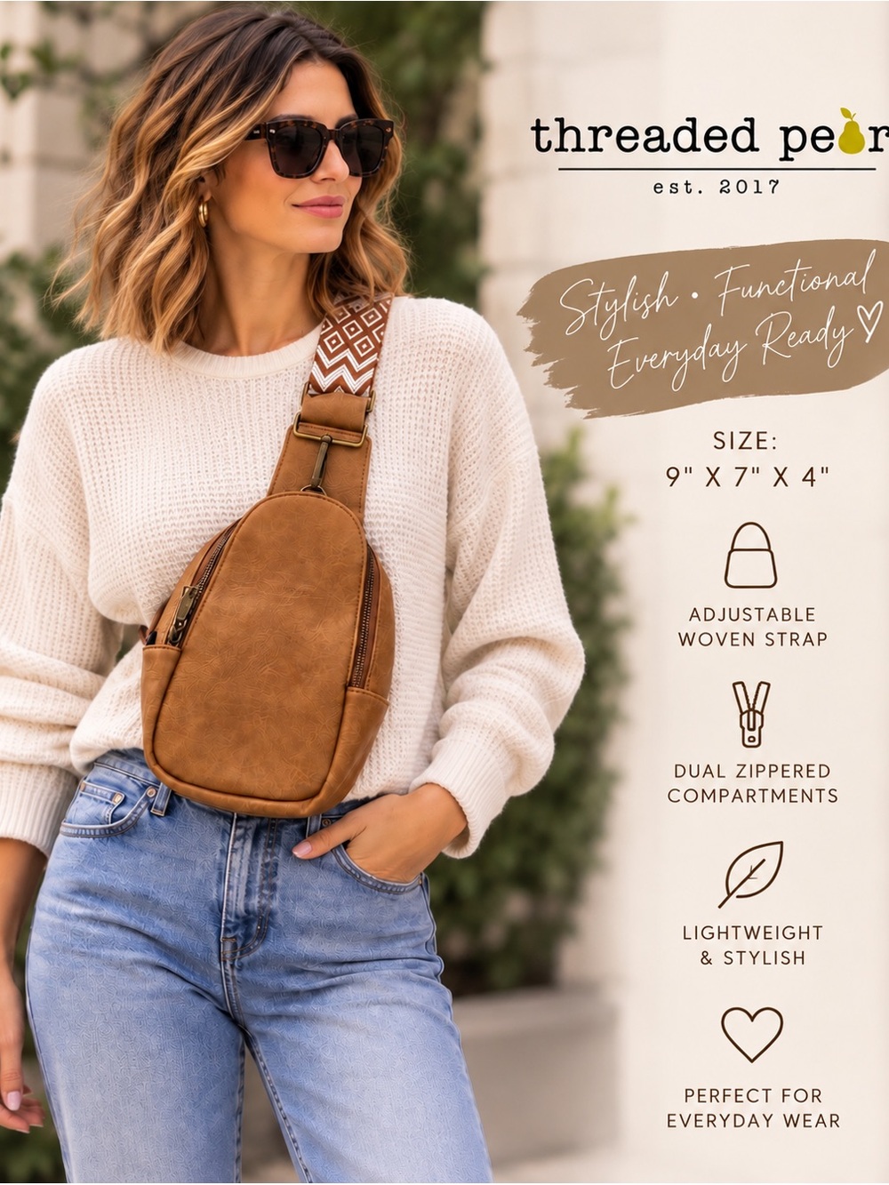 🤎 Threaded Pear Tan Sling Bag